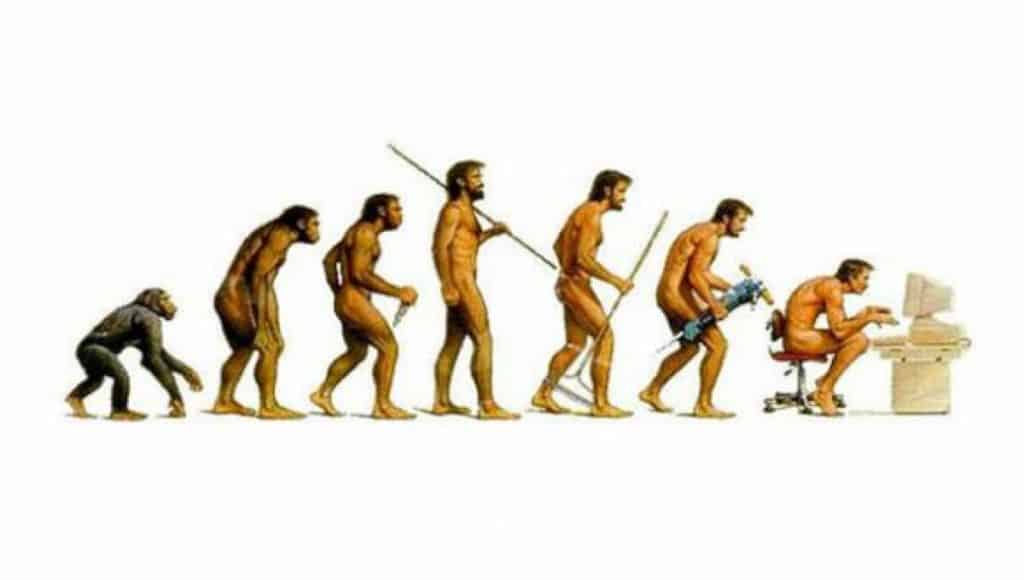 Modification de la posture de l'Homme au cours de l'évolution. Notre mode de vie actuel, avec le temps passé sur l'ordinateur, inverse la tendance de l'Homme à se redresser : l'Homme se replie sur lui-même. Ceci montre que la posture évolue en fonction de l'utilisation que l'on a de notre corps.