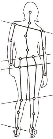 Analyse de la posture d'une personne, montrant les différentes adaptations et compensations posturales mises en place. Ceci met en évidence qu'une petite modification dans le corps a un impact sur l'organisation générale.